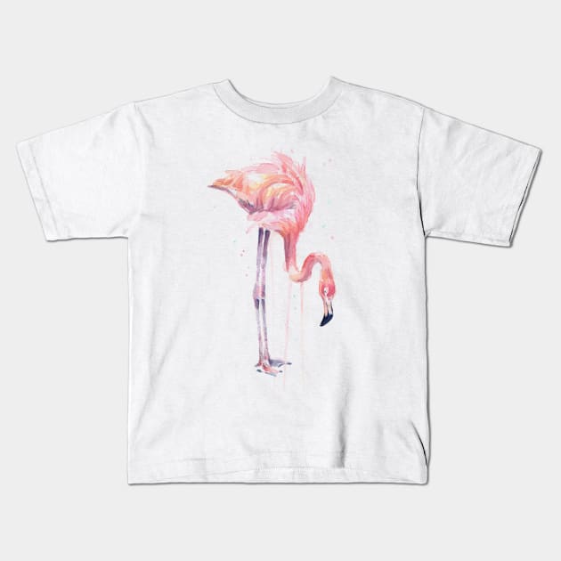 Flamingo Painting Watercolor Kids T-Shirt by Olechka